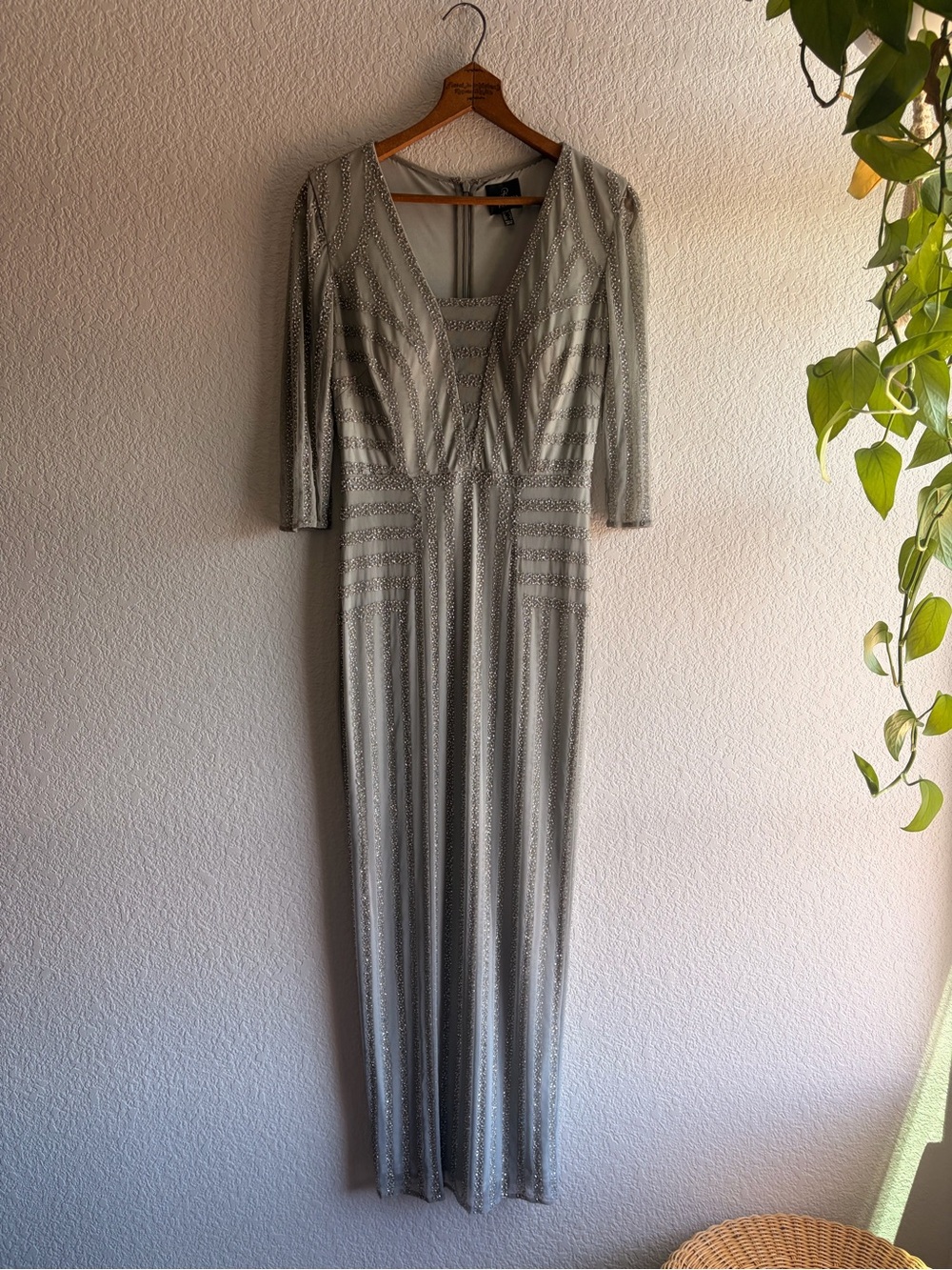 Stunning Gray Beaded Adrianna Papell Gown - Size 4